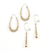 TWO PAIRS OF YELLOW METAL EARRINGS