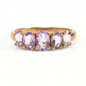 HALLMARKED 9CT GOLD & AMETHYST FIVE STONE RING