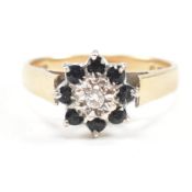 HALLMARKED 9CT GOLD SAPPHIRE & DIAMOND CLUSTER RING