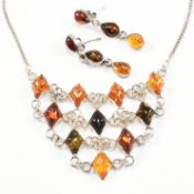 925 SILVER & AMBER PENDANT NECKLACE & EARRING SUITE
