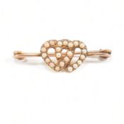 GOLD CORAL & PEARL SWEETHEART BROOCH PIN