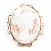 9CT GOLD CARVED SHELL CAMEO BROOCH PIN