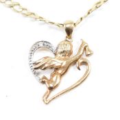 HALLMARKED 9CT GOLD CHERUB HEART PENDANT NECKLACE
