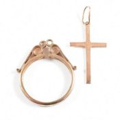 14CT GOLD CROSS PENDANT & 9CT HALLMARKED MOUNT