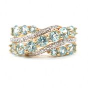 HALLMARKED 9CT GOLD AQUAMARINE & DIAMOND DRESS RING
