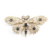 HALLMARKED 1970S 9CT SAPPHIRE & DIAMOND BUTTERFLY BROCH PIN
