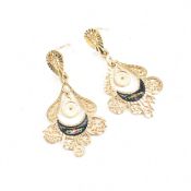 PAIR OF HALLMARKED 9CT GOLD & ENAMEL PENDANT EARRINGS