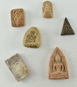 SIX THAI ORIENTAL STONE & TERRACOTTA PHRA PIDTA CHARMS