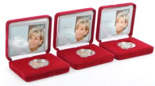 THREE 2007 ALDERLEY FIVE POUND SILVER PROOF COINS