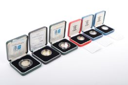 SIX SILVER PROOF COINS - FIFTY PENCE - ONE POUND - TWO POUND