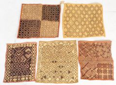 FIVE 1940'S KUBA AFRICAN WALL HANGING CLOTH FABRIC PANELS DECOR