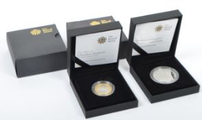 TWO SILVER PROOF COINS - £5 & £2 - CHARLES DARWIN