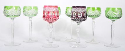 EIGHT VINTAGE BOHEMIAN CUT HOCK GLASSES