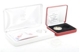 THREE SILVER PROOF COINS - TWO POUND - PIEDFORT
