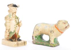 TWO 19TH CENTURY STATUES OF WATCHMAN AND DOG