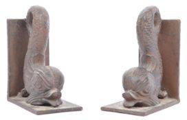 PAIR OF STYLISED DOLPHIN ANDIRONS FIGURAL FISH BOOKENDS