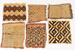 SIX 1940'S KUBA AFRICAN WALL HANGING CLOTH FABRIC PANELS DECOR