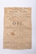 1805 THEATRE PLAYBILL - LOVERS VOWS - THREE FINGERED JACK