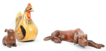 A collection of 20th century carved Treen type creatures to include a large Vizsla Dog (Hungarian