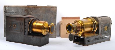 TWO VICTORIAN BRASS AND STEEL MAGIC LANTERNS