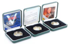 THREE ROYAL MINT SILVER TWO POUND PROOF COINS