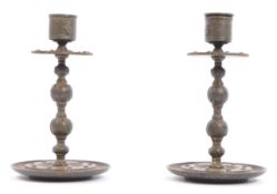 PAIR OF VINTAGE INDIAN WROUGHT METAL CANDLE STICKS