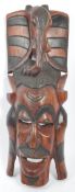 VINTAGE 20TH CENTURY CARVED WOOD TRIBAL MASK & ELEPHANT