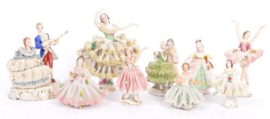 ASSORTMENT OF VINATGE DRESDEN LACE CRINOLINE LADY FIGURES