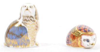 ROYAL CROWN DERBY PAPERWEIGHTS - HEDGEHOG & SPANIEL DOG