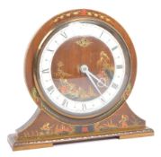 1930'S INLAID MAHOGANY MANTEL CLOCK WITH CHINESE DECOARTION