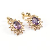 PAIR OF GOLD & AMETHYST PENDANT EARRINGS