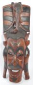 VINTAGE 20TH CENTURY CARVED WOOD TRIBAL MASK & ELEPHANT
