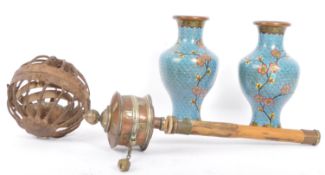 19TH CENTURY CHINESE TIBETAN - PRAYER WHEEL GIMBLE & VASES
