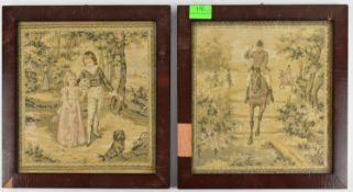TWO 19TH CENTURY FRAMED AND GLAZED TAPESTRY PANELS
