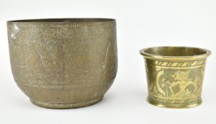 TWO 19TH CENTURY HAMMERED BRASS BOWLS / POTS