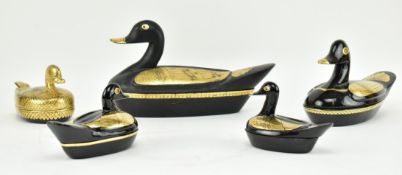 20TH CENTURY RUSSIAN LACQUERED DUCK SHAPED BOXES & BOWLS