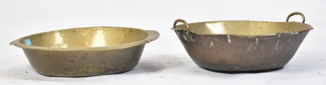 TWO LARGE EARLY 20TH CENTURY PERSIAN BRASS PANS