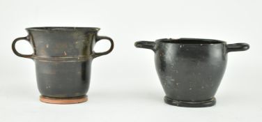 TWO TWIN HANDLED TERRACOTTA BOWL VESSELS