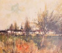 MODERNIST OIL ON CANVAS OIL PAINTING OF COUNTRYSIDE