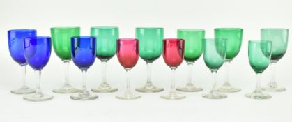 COLOURED GLASSWARE - 13 LATE VICTORIAN & ONWARD GLASSES