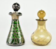 AMERICAN SILVER LATTICE ART NOUVEAU GLASS PHIAL & ONE OTHER