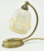 1930S BRASS AND MILK GLASS DESK TOP - TABLE LAMP