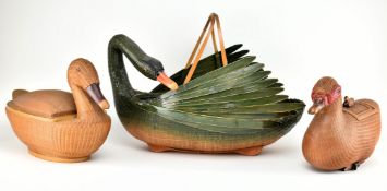 COLLECTION OF THREE RETRO RATTAN WOVEN DUCK BASKETS