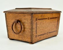 19TH CENTURY OAK SARCOPHAGUS SEWING WORK BOX