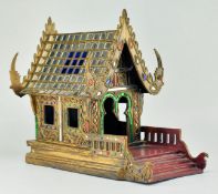 VINTAGE GILT WOOD & MIRRORRED TILE THAI SPIRIT HOUSE
