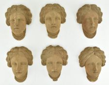 SIX EARLY 20TH CENTURY MATCHED HAND CARVED WOODEN BUSTS