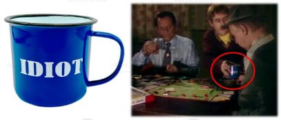ONLY FOOLS & HORSES - 'IDIOT' ENAMEL MUG PROP SIGNED BY DAVID JASON