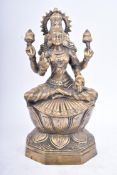 AN INDIAN HEAVY BRASS GODDESS LAKSHMI/LAXMI STATUE