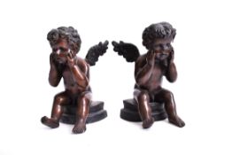 PAIR OF 20TH CENTURY BRONZE CHERUB BOOKENDS