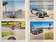 PIERRE BARRAYA - FOUR VINTAGE AUTOMOBILE ART PRINT POSTERS